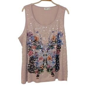 Cato Woman Pink Butterfly Sequin Graphic Tank Top Plus 18/20W Scoop Neck NWOT